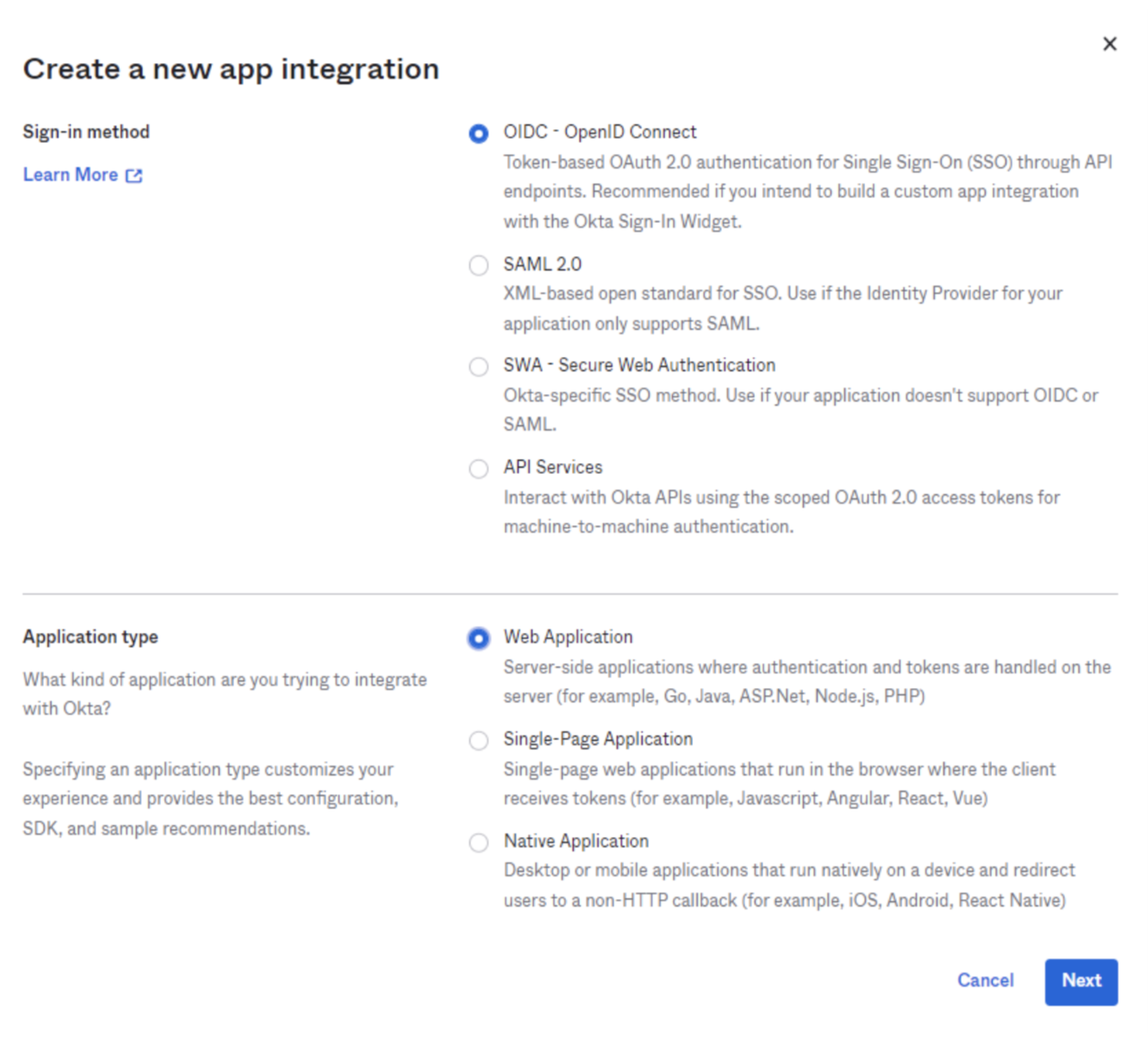 Creating an OIDC application in Okta